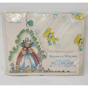 NOS Vintage Nursery Rhyme Cotton Fitted Baby Pillowcase ~ Bunny Lion Ladybug